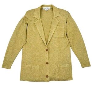 Lillie Rubin Vintage 80s Knit Sweater Blazer Glittery Gold‎ Size Large